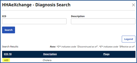 Diagnosis Search Window